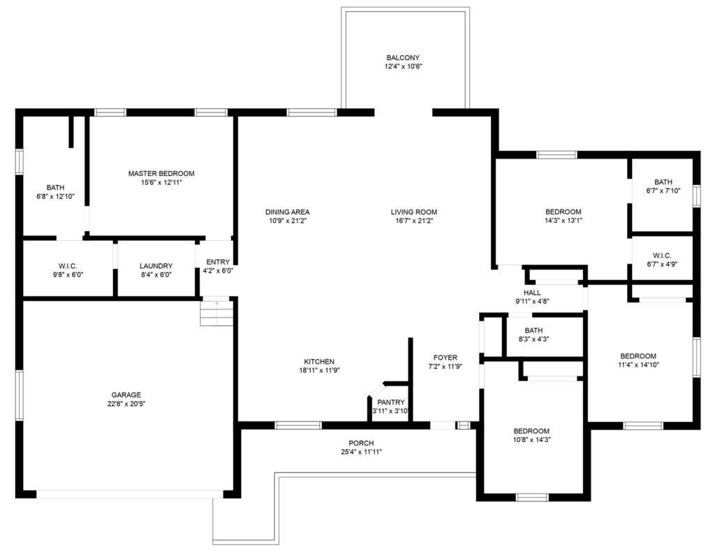 standard 2d black and white floor plan that includes room labels and dimensions