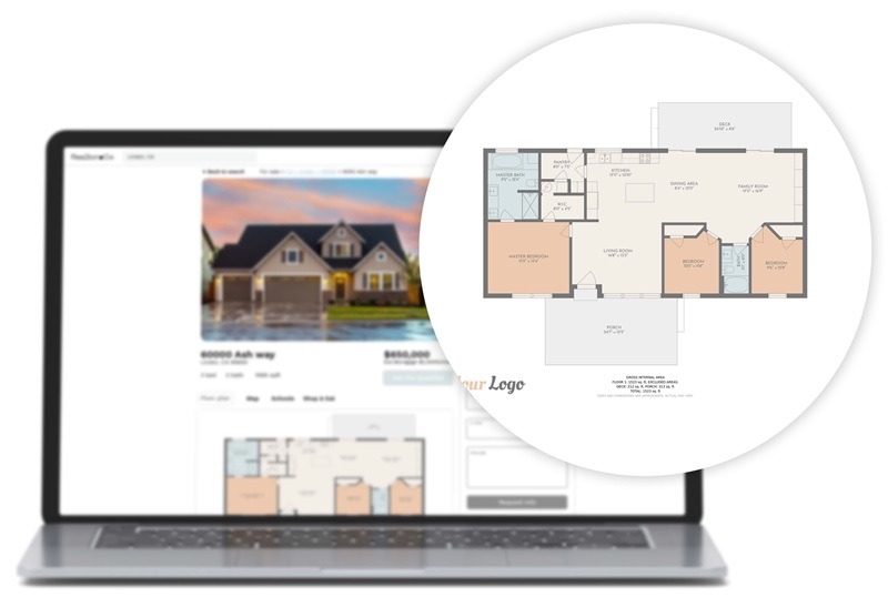 open laptop showing a home listing with a zoom-in on the floor plan